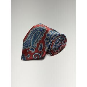 Oleg Cassini Polyester Tie Blue Red Paisley Pattern VTG 90s Mens Size 56X3.5